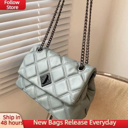 Embroidery Thread Small Crossbody Bags for Women 2021 Pu Leather Female Chain Shoulder Bag Branded Designer Womens Handbags