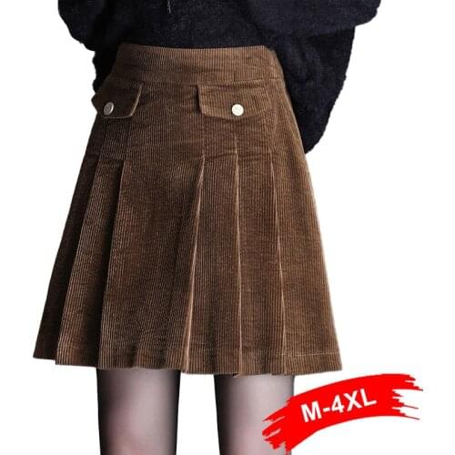 Size Pockets Pleated Plus Corduroy A-line Mini Skirts 5xl Winter Autumn Korean Short Skirt Faldas Mujer Moda Saia Jupe Femme