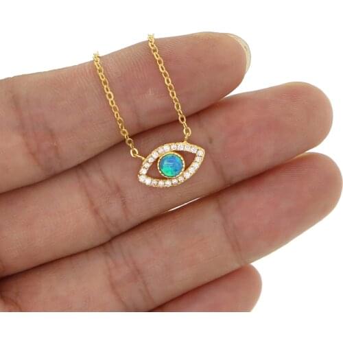 Fashion modern Opal Stone Necklaces AAA cz Crystal Evil Eye Pendant Necklace Statement Bohemian Jewelry for Women 925 silver
