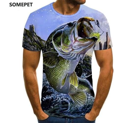 2020 new casual 3D printed male T-shirt fish element 3D printed mens T-shirt fishing mens T-shirt small fish