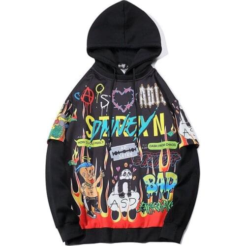 ERENEJIAN Mens Hi Street Graphic Painted Hoodies With Hood Fashion Streetwear Graffiti Printed Pullover Sweatshirts Hoody