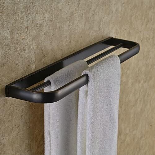 Retro Black Bath Towel Rail Double Bars for Wall Mounting Round for Bathroom