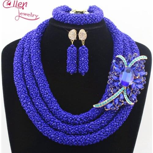 Nigerian wedding bridal jewelry sets flower necklace African Beads Jewelry Set Handmade Necklace Sets Bracelet Earrings N0009