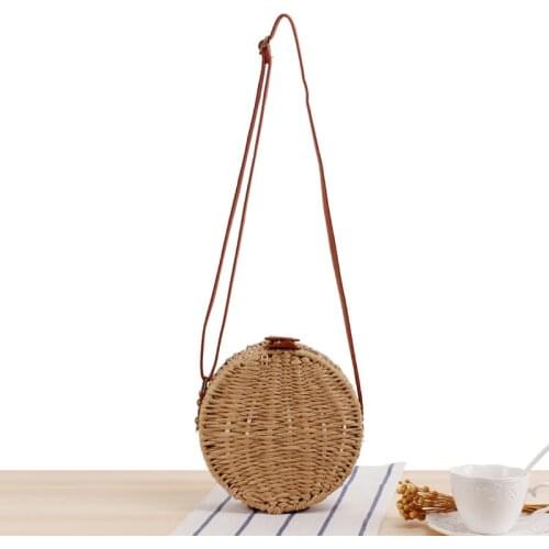 18x18CM New Round Shape Shoulder Bag Woven Bag Beach Bag Natural Style Straw Bag Small Round Cake Crossbody Women a7197