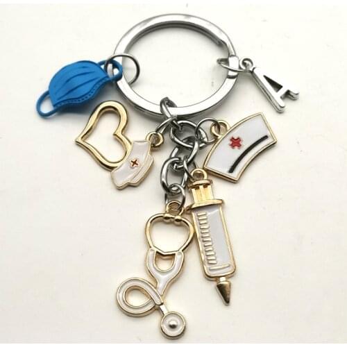 New Keychain Doctor Medical Tool Stethoscope Syringe Mask Key Ring Nurse Medical Student Keychain Souvenir ,A-Z Letters