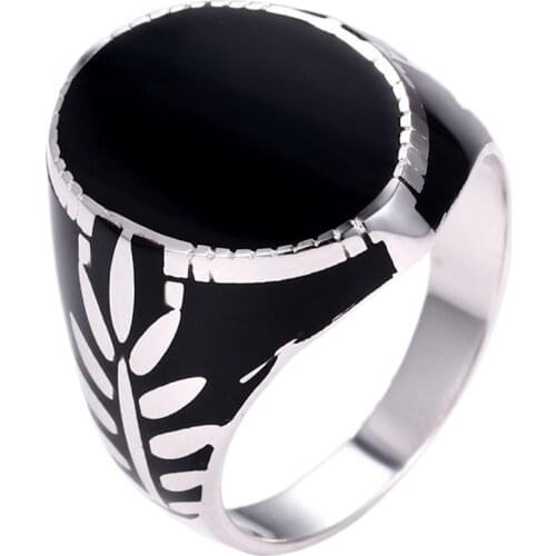 BOCAI New Real solid New s925 silver Man ring simple black epoxy polished, personalized Middle Eastern leaf pattern jewelry