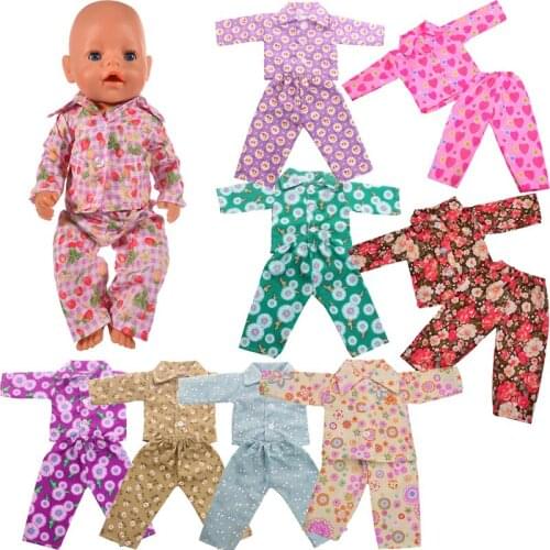 Doll Clothes Long Sleeves Printed Pajamas Suits Fit 18Inch American & 43Cm Baby New Born Doll For Our Generation Doll Daily Life