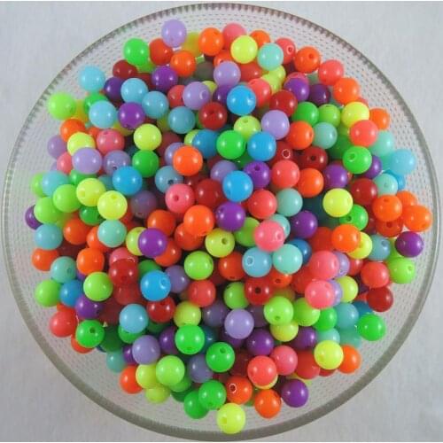 Wholesale 6mm 8mm 10mm Fluorescent Colors Mix Acrylic Loose Beads DIY Jewelry Findings Accessories Mixed Color YK-32