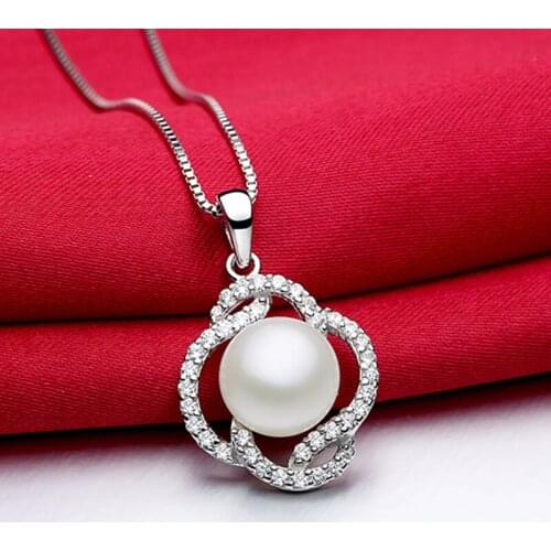 Sinya silver pendant necklace for women with AAAAA Natural pearls diameter 9-10mm inlay high luster CZ stones 18inch necklace