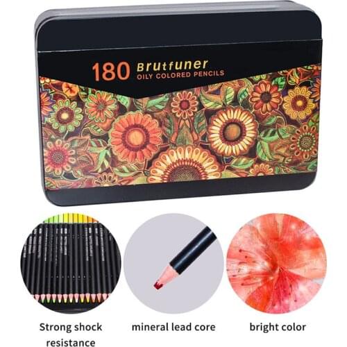 Brutfuner 72/120/180 Color Professional Oil Color Pencils Tin Box Set Wood Sketching Colored Pencil For School Art Supplies