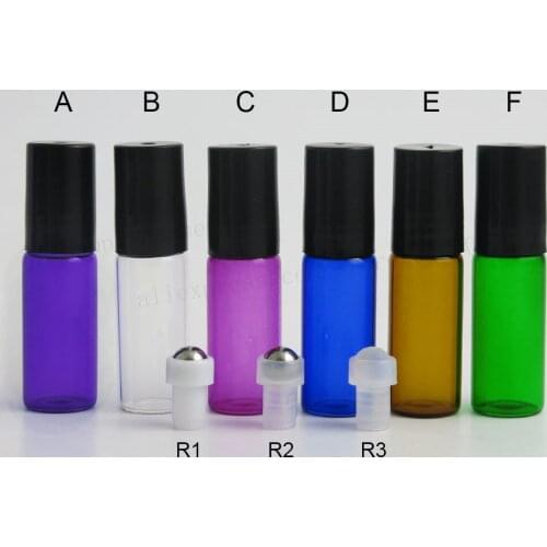 360pcs/lot 5ml Empty mini glass roll on bottles for essential oils Refillable perfume bottle deodorant containers with black lid