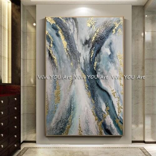 Hand Painted painting Wall art Picture Abstract foil oil paintings handmade canvas paintings for Living room bedroom home decor