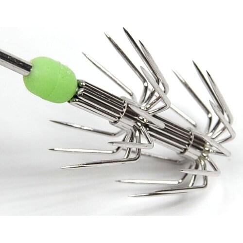Luminous Green Stainless Steel 2 Stages Squid Octopus inkfish calamary Fishing Jig Hooks