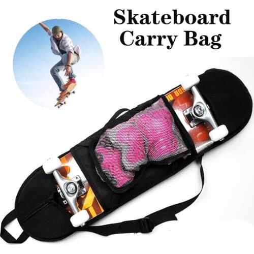 Skateboard Backpack Practical Black Chiffon Skateboard Shoulder Bag Adjustable Strap Mesh Pouch Skateboard Longboard Carry Bag