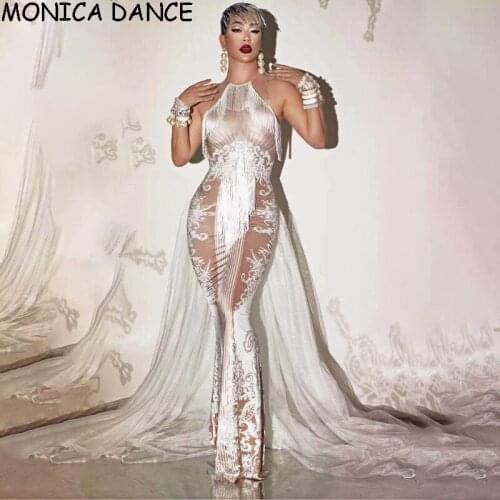 Sexy Stage Fashion Design Stretch Long Dress Women Sexy Costume Evening Birthday Party Dress Women Singer Performance Collection