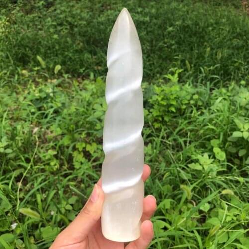 Selenite spiral wand natural quartz stones and crystals healing minerales Smooth Energy massage Stick
