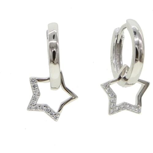 100% 925 sterling silver cute lovely girl women star charm hoop earring mini huggie hoops
