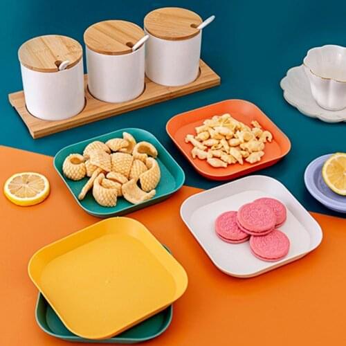 2Pcs Table Plates Flexible Multifunctional PP Colorful Smooth Square Dessert Dishes for Home Table Plates