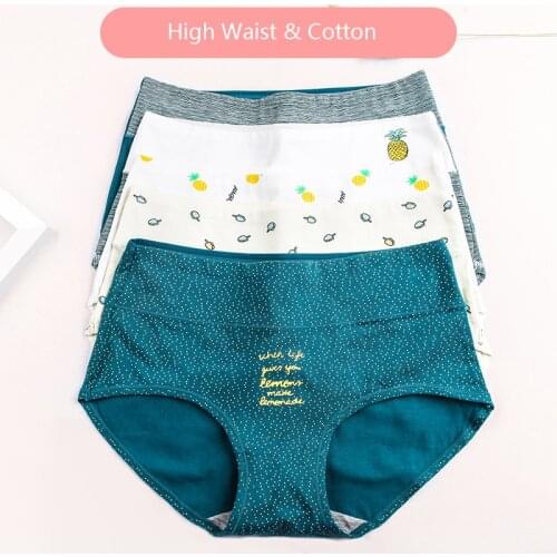LANGSHA 4Pcs/set Women Panties Cotton High Waist Underwear for Girls Breathable Seamless Briefs Womens Cute Sexy Lingerie XXL
