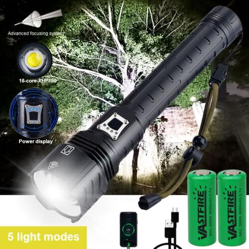 USB Rechargeable LED Tactical Flashlight Zoomable Waterproof torch lantern Camping Powerful Flashlights 16Core XHP160 Big/Small
