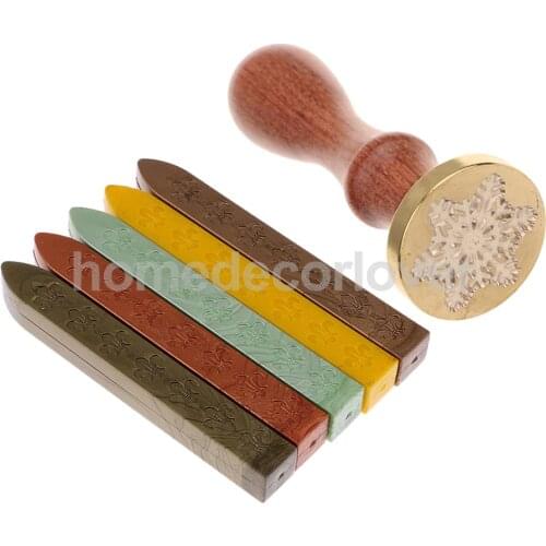 Vintage Postage Letter Wax Seal Stamp Xmas Snowflake+5x Sealing Stick for Party Invitation