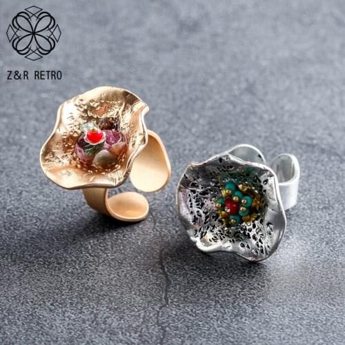 Vintage Ringsfor Women Jewelry Beautiful Gold Silver Color With Coral Stone Beads Gothic Promise 2021 Decoration Accessories