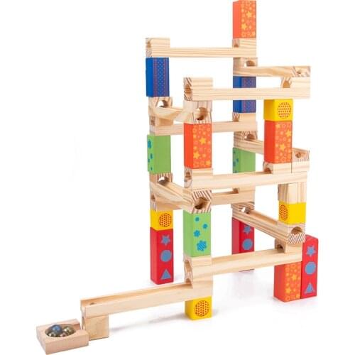 XIHATOY Marble Race Run Blocks Maze Ball Track Wooden Building Blocks Funnel Slide Assemble DIY Bricks Kids Gift