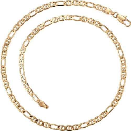 XP Jewelry --( 60 cm * 4 mm) Fashion Gold-Color 18 k Flat Chain Necklaces Jewelry for Men Women Daily Wear Nickel free Copper