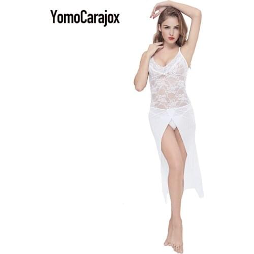 Plus Size Long Sexy NightDress Womens DancingDress T-Back M L XL Ensemble Lingerie Sexy Erotic Pajamas Women Sexy Lingerie Dress