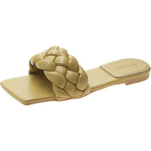 Womens Summer Soild Color Sandals 2020 Flat Platform Leather Weave Muller Sandals Female Comfortable Fashion Shoes