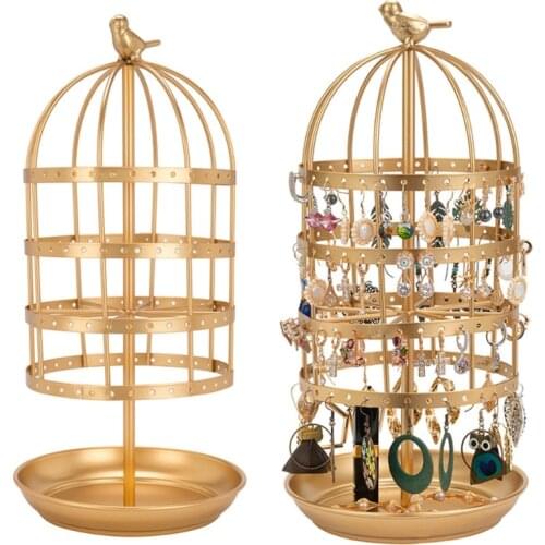 Golden Bird Cage Jewelry Rack Four-layer Rotating Jewelry Display Stand Earrings Display Stand Net Jewelry