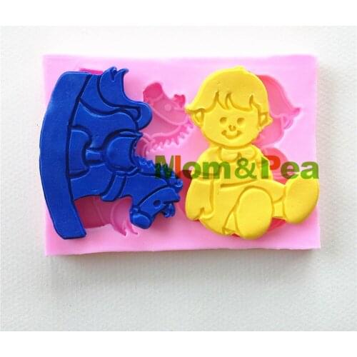 Mom&Pea 0971 Free Shipping Baby & Wooden Horse Shaped Silicone Mold Cake Decoration Fondant Cake 3D Mold Food Grade