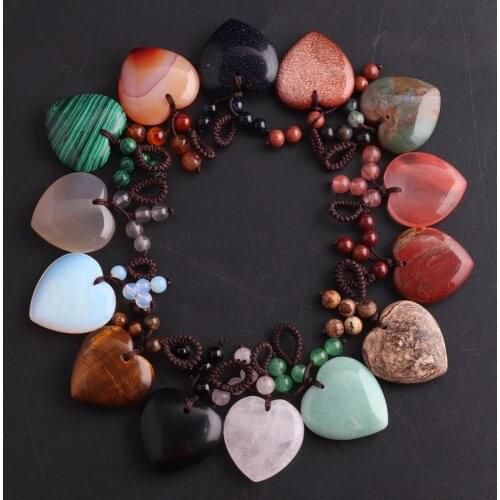 12pcs/lot Wholesale Assorted Natural Yoga Energy Stone Heart Pendants Charms Fit Women Girls Necklaces Choker Jewelry Making