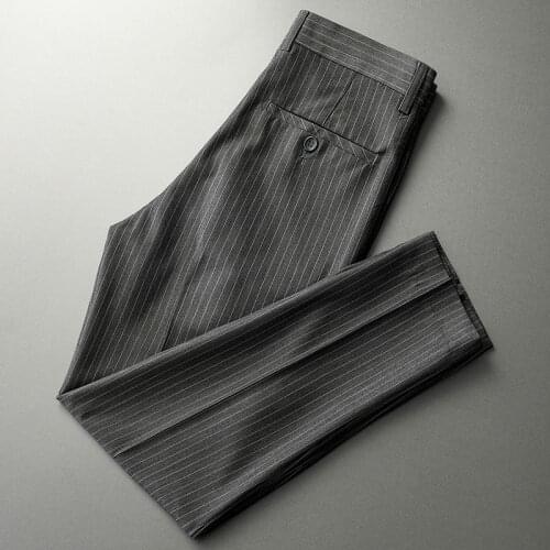 2020 Suit Pants Summer Male Black Stripes Business Casual Nine Points Suit Pants Trousers Mens Leisure Straight Slim Pants L75