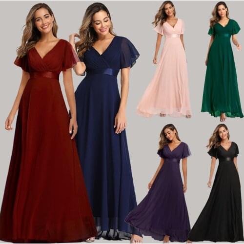 2021 JINZUO Evening Dresses Elegant V-Neck Ruffles Chiffon Formal Gown Robe Vestidos De fiesta Dress for Wedding Party