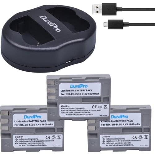 3 Pcs DuraPro EN-El3e EN El3e Li-ion Battery + 1 Pc USB Dual Charger For Nikon D70 D70S D80 D90 D100 D200 D300 D300S D700 Camera
