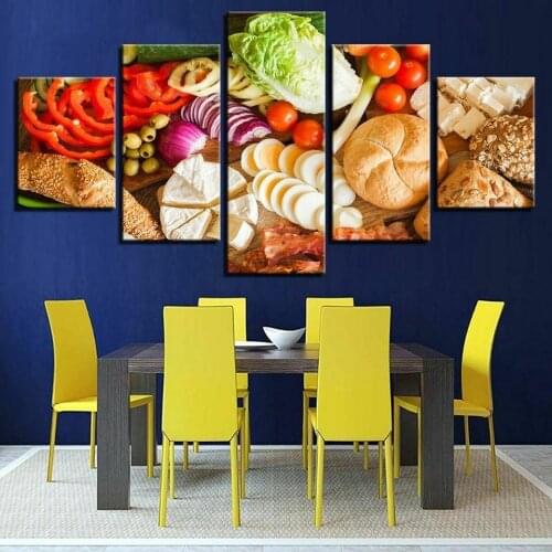 5 Pcs Kitchen Fruit Foods and Bread Canvas Pictures Print Wall Art Canvas Paintings Wall Decorations for Living Room Unframe