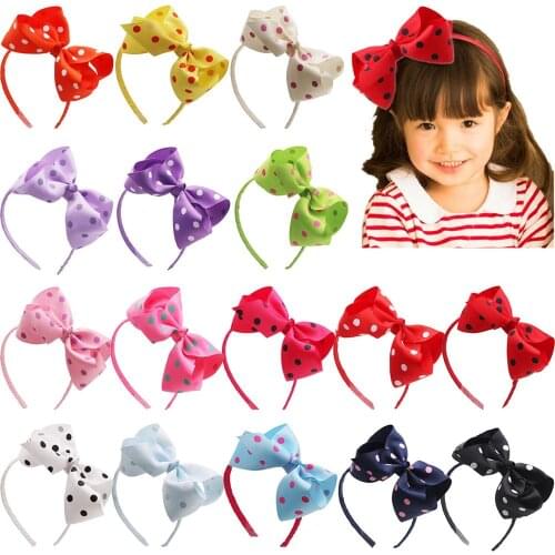 16 Colors 6 inch Girls Women Polka Dot Grosgrain Ribbon Big Bows Hair Bowknot Hair Hoop Tie Headband Wrap Hair wear Hair Clasp