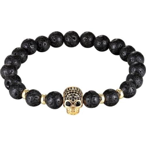 8mm skull elastic gold silver copper cz zircon cubic zirconia beads bohemian Yoga Bracelet agate Onyx Stone Bangles r45h4