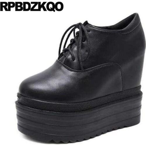 Fetish Flatform Shoes Front Lace Up Casual Ankle Boots Autumn Designer Women Size 34 High Heel Wedge Booties Platform Muffin