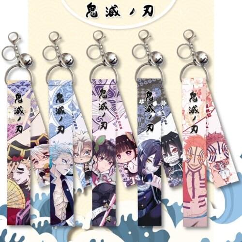 Demon Slayer:Kimetsu No Yaiba Tengen Tanjirou Obanai Sanemi Kyoumei Cosplay Ring Race Straps Key Chain Keyring Gift