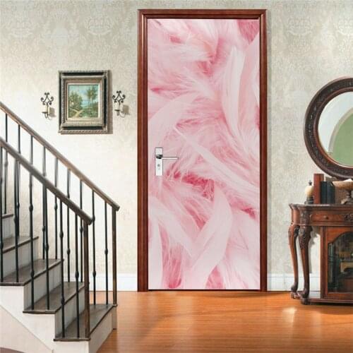 Pink Feather 3D DIY Door Decorative Poster Modern Fashion Wallpaper Mural For Door Kids Bedroom Stair Corridor Door Sticker 95cm