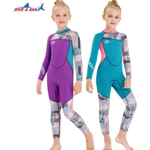 Childrens Swimsuit Warm 2.5mm One-piece Neoprene Wetsuit Womens Long-sleeved Cold-proof Snorkeling Surfing Jellyfish Suit
