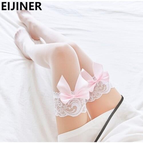 Lolita Plus Size Over The Knee Thigh High Socks Japanese Kawaii Sexy Stockings Women Cute Pink Bow Lace Over the Knee Long Socks