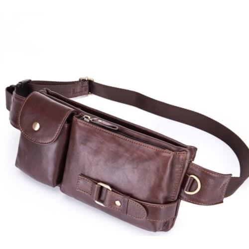 Mens chest bag small mobile phone waist bag shoulder messenger multifunctional leather chest cowhide running bag