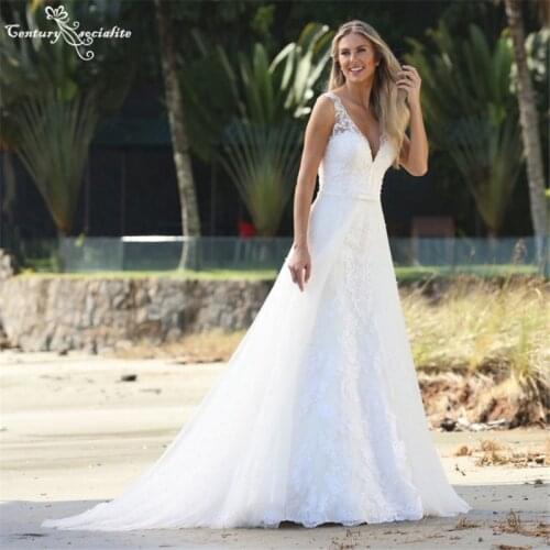 Elegant Wedding Dresses for Women with Detachable Train Lace Appliques Pearls A-Line Princess Bridal Gowns Vestido De Noiva