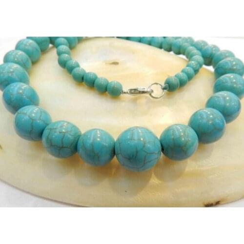 Hot sale 6-14mm Blue Turkey Turquoise Round Beads Necklace AAA
