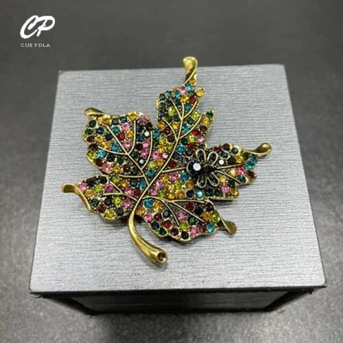 Colorful Maple Leaf Brooch Pins Clothes For Women Wedding Rhinestone Leaves Pins and Broches Badges Brooch Jewelry