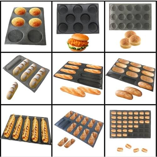 Meibum Round Bread Baguette Eclair Hamburger Baking Mold Long Loaf Cookie Bun Glass Fiber Silicone Mould Non Stick Bake Tray