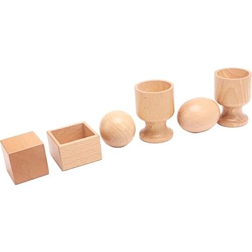 Montessori Materials Solid Wood Egg Ball with Cup Cube with Wood Box 3D Object Fitting Exercise Early Learning Eudcational Baby